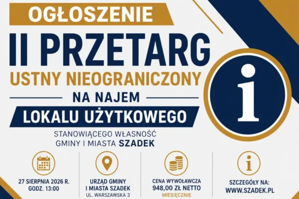 II przetarg na najem lokalu użytkowego w Szadku przy Rynku 4