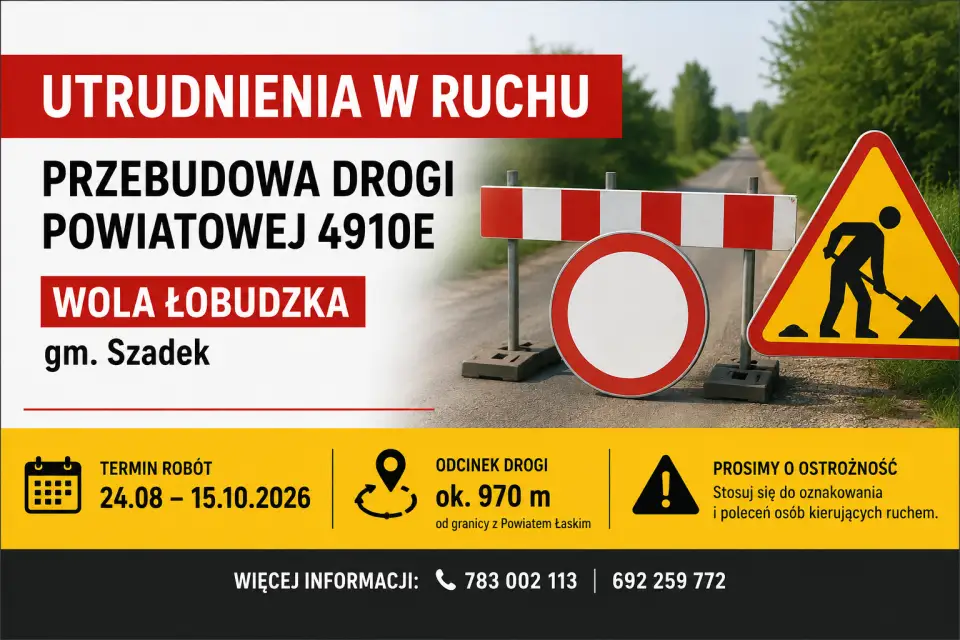 Utrudnienia na drodze powiatowej 4910E w Woli Łobudzkiej – ruszyła przebudowa