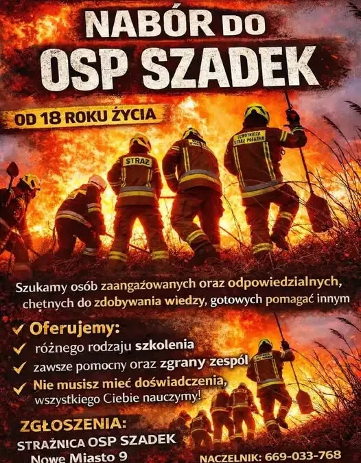 OSP Szadek ogłasza nabór na strażaka-ochotnika. Sprawdź, czy spełniasz wymagania