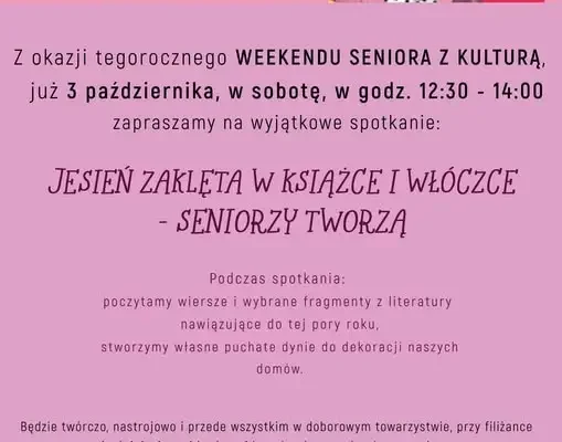 Weekend Seniora z Kulturą w bibliotece – warsztaty „Jesień zaklęta w książce i włóczce”
