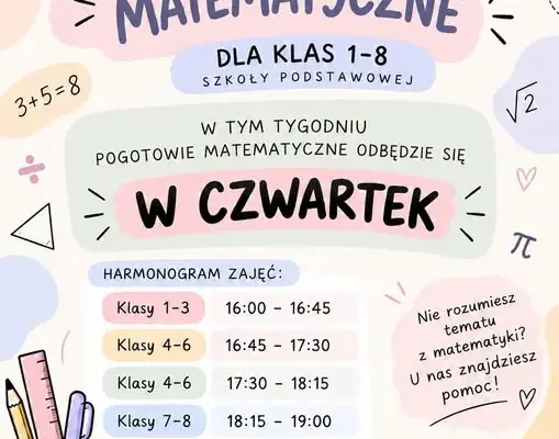 Pogotowie Matematyczne w Zapolicach – wyjątkowo w czwartek