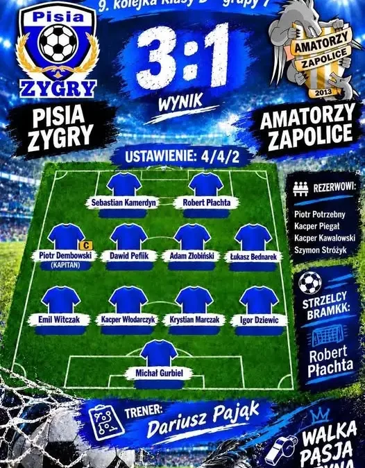 Amatorzy Zapolice kończą rundę jesienną porażką z GKS Pisia Zygry